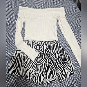 Off-Shoulder Cream Top with Zebra Print Shorts